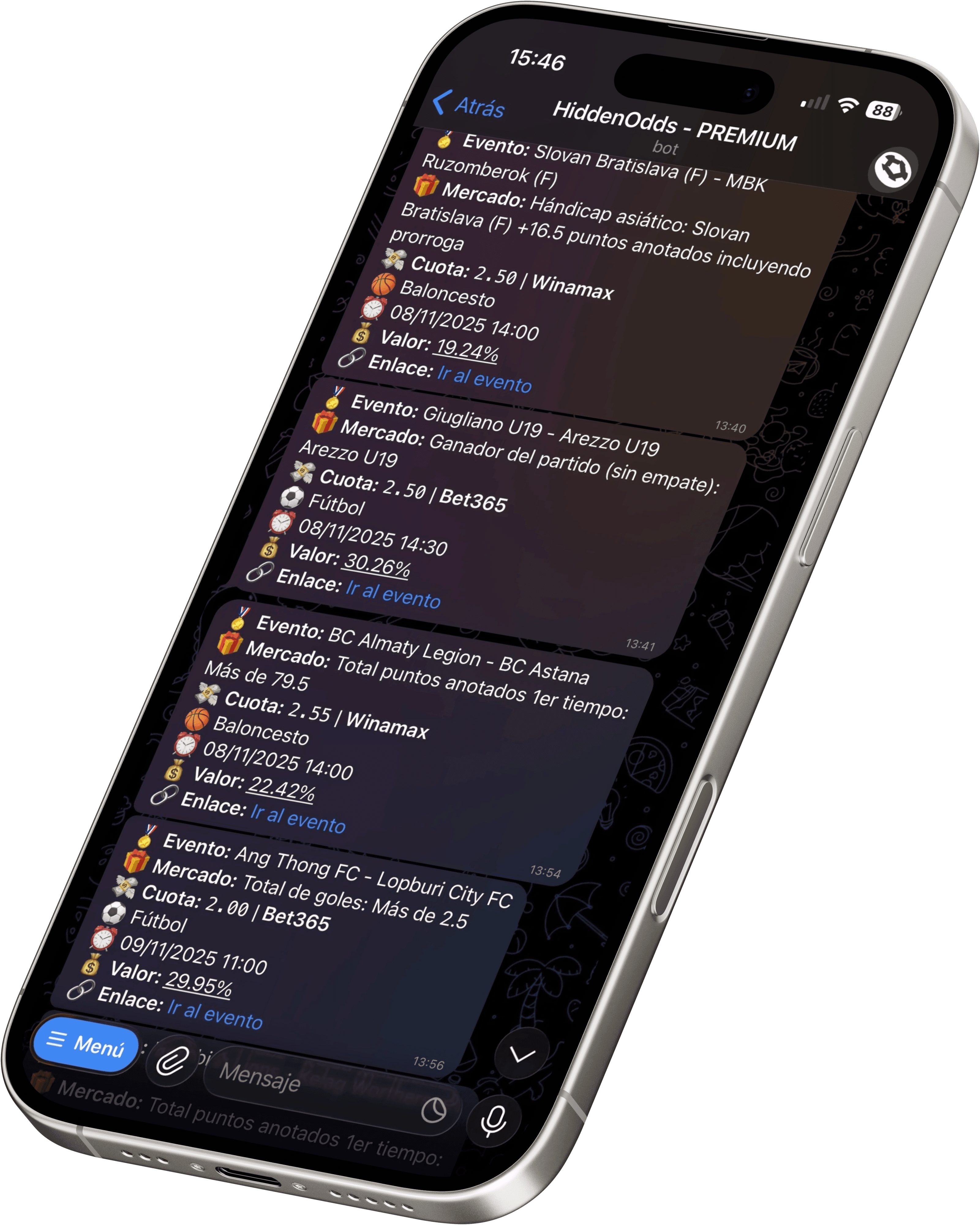 iPhone 17 con HiddenOdds Premium Bot