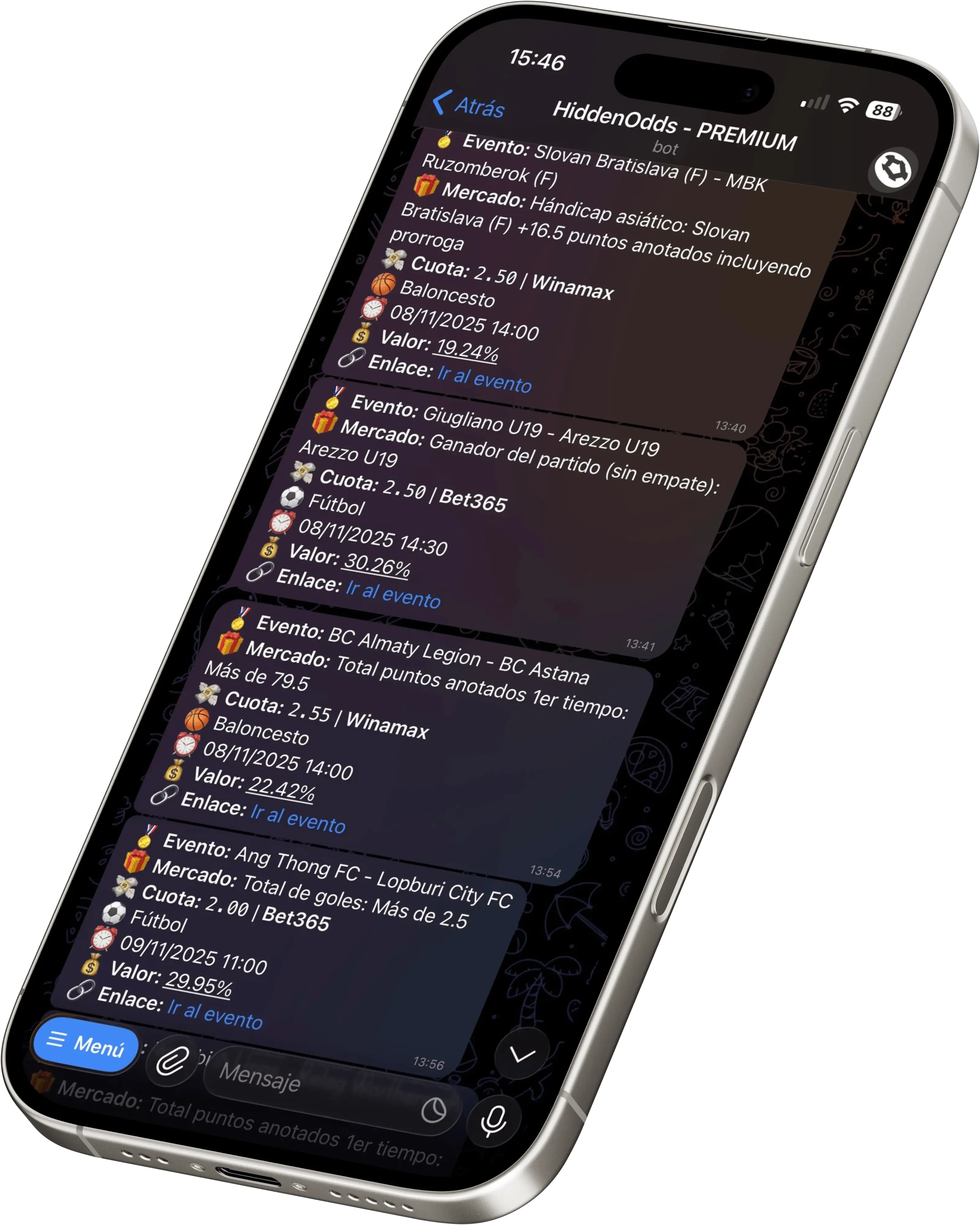 iPhone 17 con HiddenOdds Premium Bot